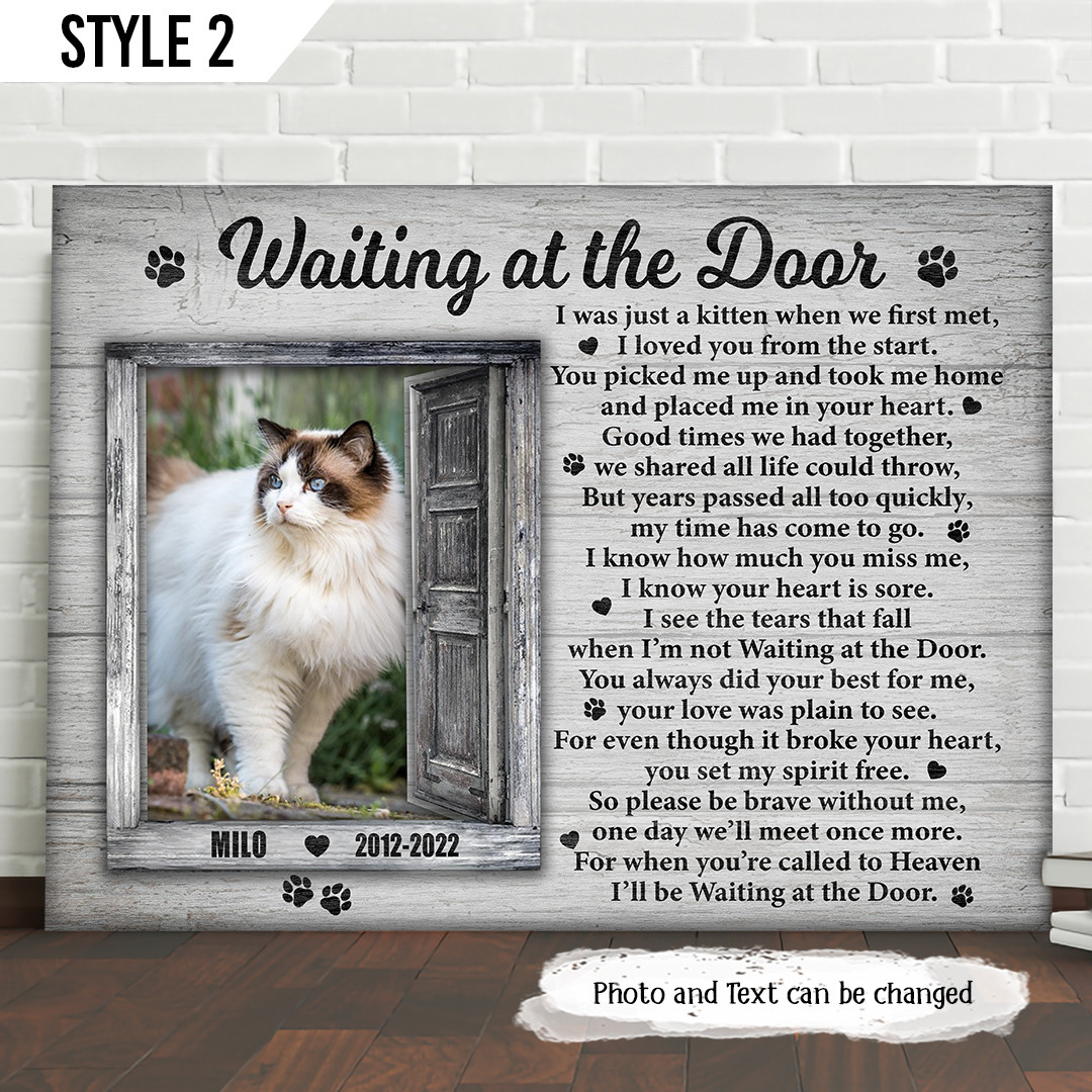 Ohcanvas Waiting At The Door Cat Horizontal Canvas Poster Framed Print Personalized Cat Memorial Gift For Cat Lovers