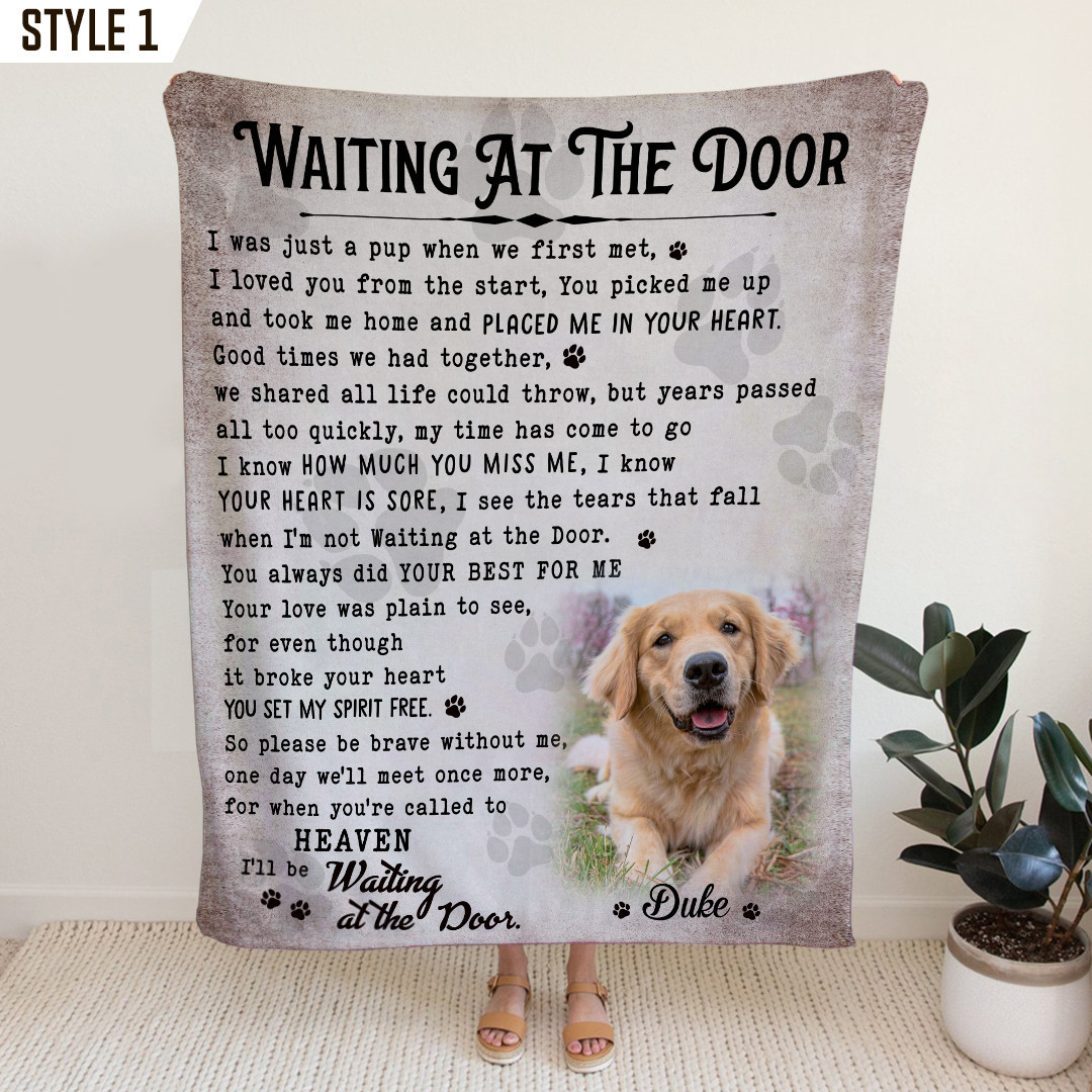 Personalized Blanket Dog Memorial Custom Photo Dog Loss Gift Waiting At The Door Dog Poem